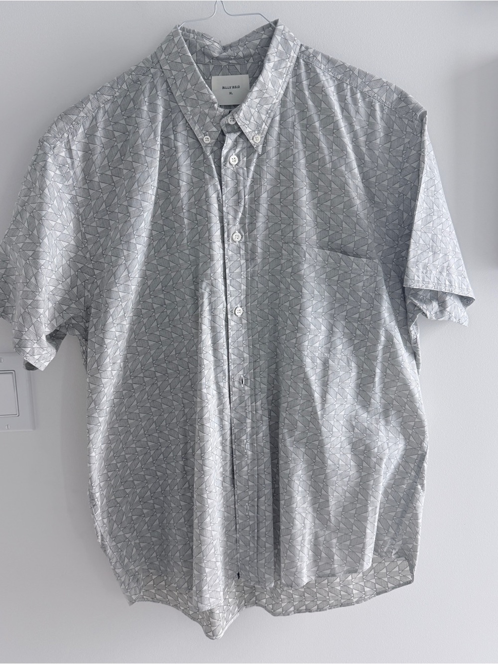 Billy Reid Light Gray Geometric Short-Sleeve Button-Down Shirt